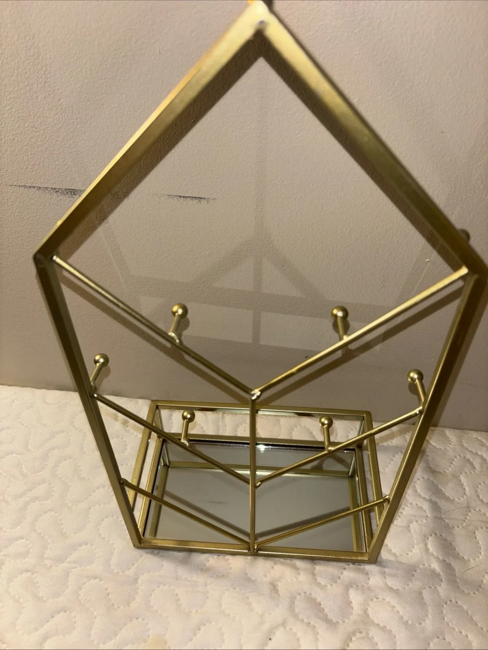 Gold Mirrored Jewelry Organizer Stand - Home Storage & Organization